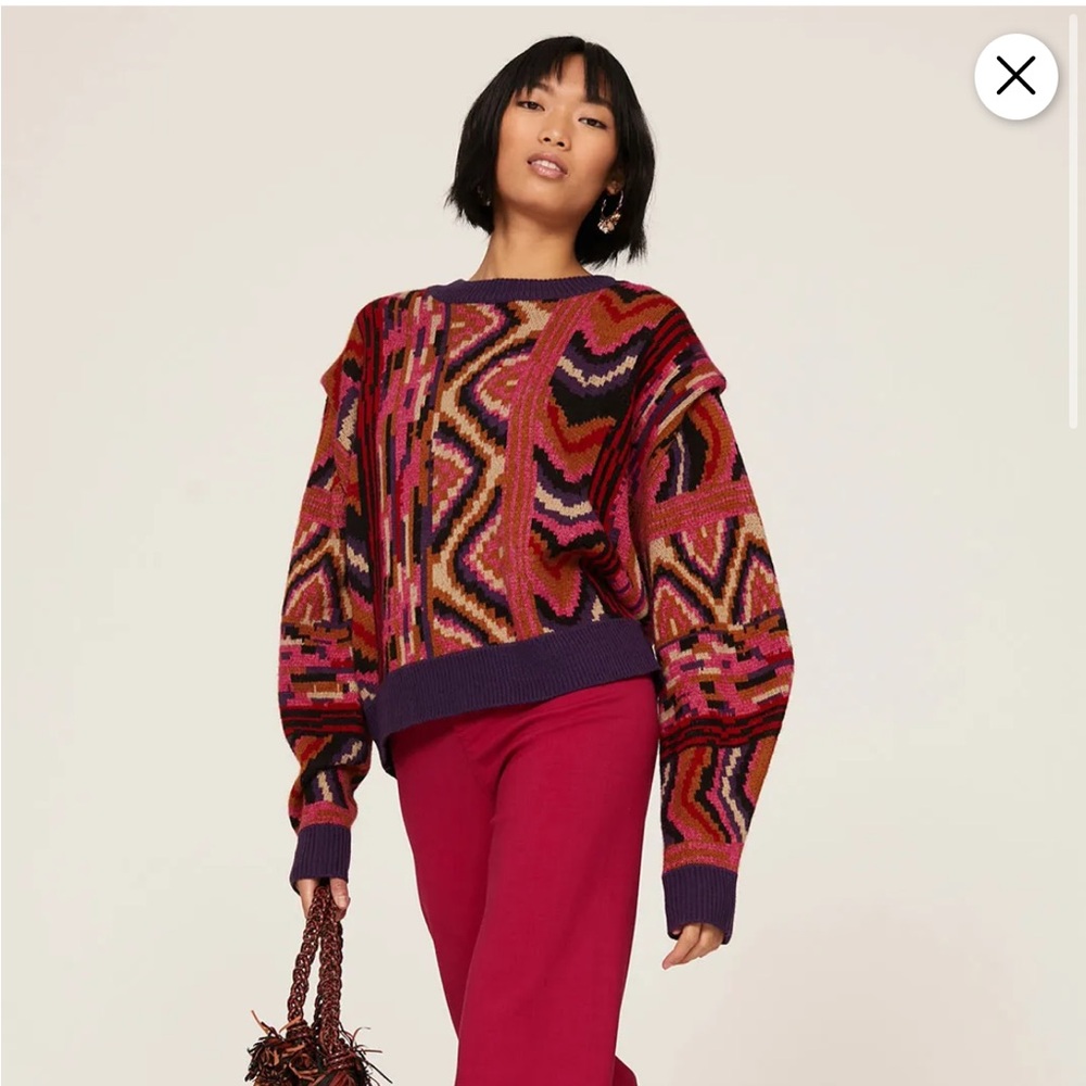 FARM Rio Striped Patchwork Sweater NWT